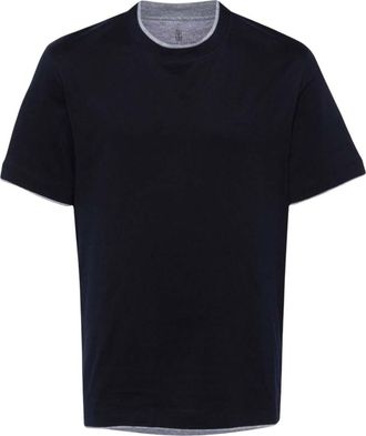 Brunello Cucinelli Navy Blue Solid T-Shirt