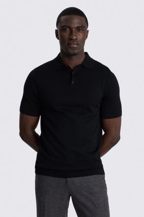 Moss Black Merino Knitted Polo Shirt