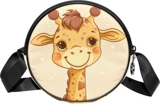 Generic Circle Crossbody Bag for Women, Giraffe Small Sling Bag Daypack with Zipper Adjustable Shoulder Straps Casual Ladies Girls Round Purse