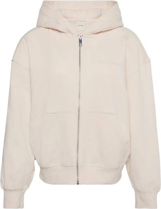 Calvin Klein Terry Standard Logo FZ Hoodie - Dames - Vesten met rits - Beige - L - Hoodies & sweatvesten