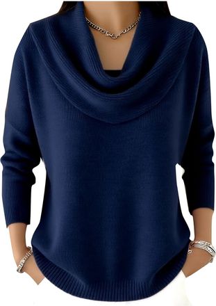 Generic Cowl Neck Jumpers for Women UK Cowl Neck Tops for Women Womens Chunky Knitted Jumper Soft Turtleneck Pullover Sweater Long Sleeve Casual Winter Warm K