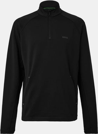 HUGO BOSS Mens Regular Fit Raglan Sleeve Zip Neck Sweatshirt in Black - Size X-Large