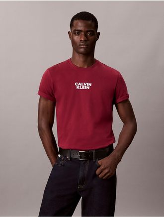 Calvin Klein Jeans Calvin Klein Mens All Caps Calvin Klein Logo Tee - Red - 2XL