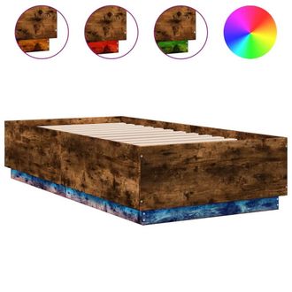 Berkfield Home Bed Frame with LED without Mattress Smoked Oak 75x190 cm Small Single in Brown