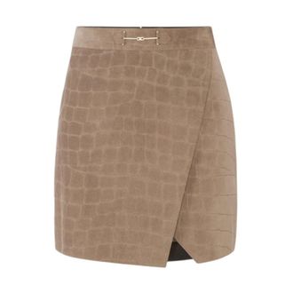 Elisabetta Franchi Short Skirts, female, Beige, Size: L Alligator-Effect Suede Miniskirt