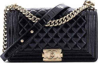 Chanel Boy Flap Bag Quilted Iridescent Glazed Calfskin Old Medium shoulder bag - Zwart