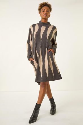 Roman Abstract Knit Jumper Dress
