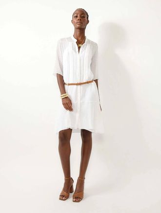 Barbara Bui Plumetis Silk Short Sleeve Dress In White