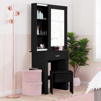 Birlea Evelyn 1 Drawer Sliding Mirror Dressing Table White in Black