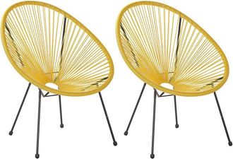 Beliani Conjunto De 2 Sillas De Balc&oacute;n De Rat&aacute;n Sint&eacute;tico Amarillo Resistente A La Intemperie Sala De Estar Jard&iacute;n Bistr&oacute; Moderno Acapulco Ii