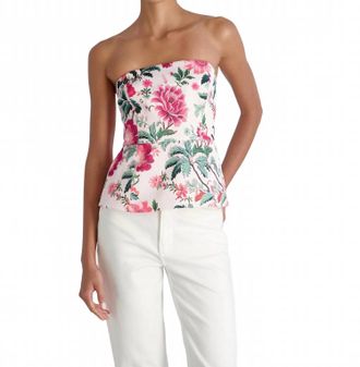 French Connection York Satin Christa Fleur Strapless Top In Pink Icing