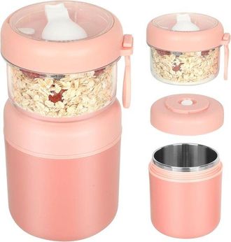 OEM Vaso Port&aacute;til Para Yogur, Vaso De Acero Inoxidable Para Cereales, Vaso T&eacute;rmico Para Yogur, Cereales Y Leche, 530 Ml + 330 Ml, Rosa