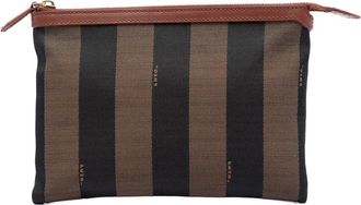 Fendi Pre-owned Clutches, female, Brown, Size: ONE SIZE Pre-owned Striped Fabric Pouch