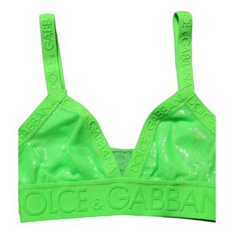 Dolce & Gabbana Sleeveless Tops, female, Green, Size: S Cropped Soft Cup Bra Top