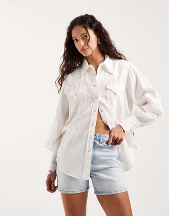 Wrangler Camicia western bianca con bottoni-Bianco