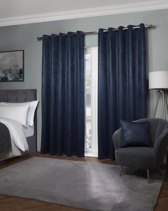 Emma Barclay Ambiance Thermal Blackout Eyelet Curtains 3D Embossed Navy Curtains With Reflective Reverse Weave - Width 66 x Drop 90 (168 x 229cm) - Emma Barclay