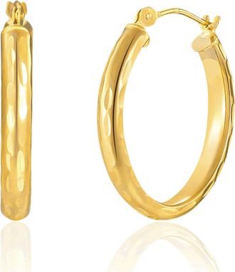 MAX + STONE 14k Solid Yellow Gold Diamond Cut Round Hoop Earrings with Click Top 18MM