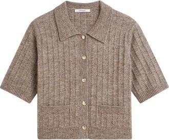 Summum Truien & Vesten, Dames, Bruin, XL, Wol, Kort Gebreide Polo Cardigan