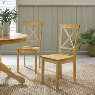 Furniturebox Millford x2 Solid Wood Crossback Dining Chairs in Light Oak