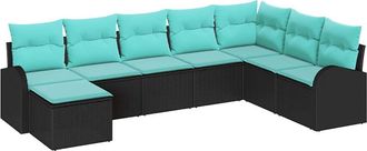 vidaXL Juego De Sof&aacute; 8 Uds. Negro Y Turquesa Rat&aacute;n Sint&eacute;tico Vidaxl