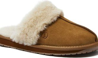 Lands End Suede Furry Lined Indoor Outdoor Slippers in English Tan Suede at Nordstrom, Size 11