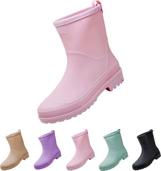 Generic Wellington Short Rain Boots for Womens Ankle Garden Boot Ladies Anti-Slip Waterproof Rubber Chelsea Boots Outside Work Rain Shoes with Comfort Insole 