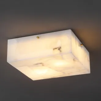 Jonathan Y Designs Giulia 13 2-Light Modern Contemporary Alabaster/Iron Square LED Flush Mount, White Marbling/Brass Gold