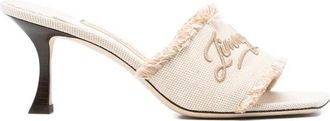 Jimmy Choo London Embroidery Fringed Trim Square Toe Heeled Mule - Dames - Muiltjes - Beige - 37 1/2 EU - Schoenen