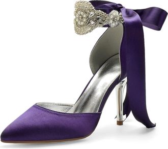 Miyoopark Wedding and Evening Shoes for Women Prom Pumps with Ribbon M531 Dark Purple UK 5.5
