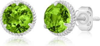 MAX + STONE 14k Yellow or White Gold 6mm Roped Halo Gemstone Round Stud Earrings