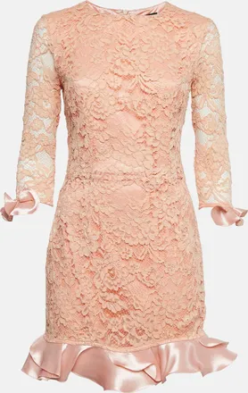 Elisabetta Franchi Pink Lace And Satin Ruffled Mini Dress