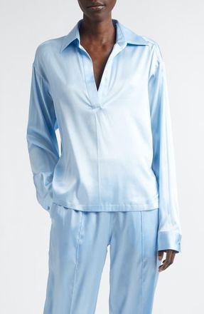 Tom Ford Stretch Silk Satin Polo in Frost at Nordstrom, Size 12 Us