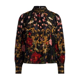 Alice & Olivia Overhemden, Dames, Veelkleurig, S, Bloemenprint Blouse met Mock Neck