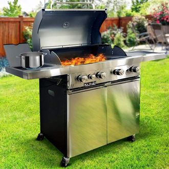 GTR Ke Grill Ke421/5 Barbecue Inox A Gas Gpl E Pietra Lavica 4 Fuochi + Fornello Laterale