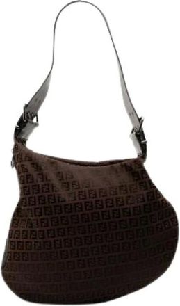 Fendi Pre-owned Shoulder Bags, female, Brown, Size: ONE SIZE Pre-owned Vintage Canvas Shoulder Bag