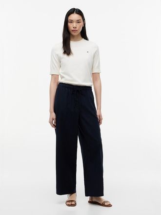 Tommy Hilfiger Womens Lightweight Linen-Blend Pull-On Pant - Navy - XS