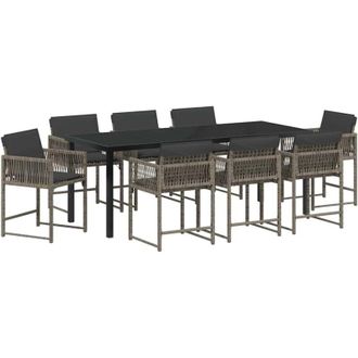 vidaXL Conjunto De Comedor De Jard&iacute;n 9 Pcs Gris Rat&aacute;n Sint&eacute;tico Vidaxl