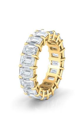 HauteCarat Emerald Cut Lab Created Diamond 18K Gold Eternity Band in Yellow Gold at Nordstrom, Size 5.5