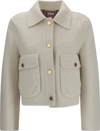 Thom Browne Wol met klokmouwen jas - Dames - Jassen - Wit - Maat: L Wol