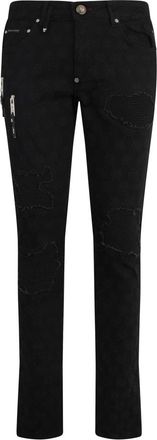 Philipp Plein Rock Star Jeans Embroidery Monogram - Heren - Slim Fit Jeans - Zwart - W29 - Katoen - Jeans