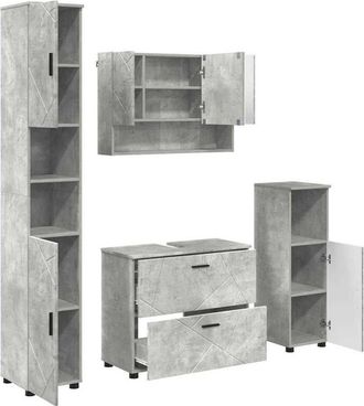 vidaXL Juego De Muebles De Ba&ntilde;o Con Caj&oacute;n 4 Pcs Gris Concreto Vidaxl
