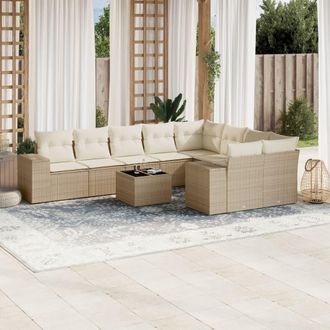 vidaXL Juego De Sof&aacute;s Jard&iacute;n Con Cojines Beige 10 Pzas Rat&aacute;n Sint&eacute;tico Vidaxl