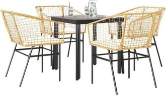 vidaXL Juego De Comedor Jard&iacute;n 5 Piezas Cojines Rat&aacute;n Sint&eacute;tico Marr&oacute;n Vidaxl