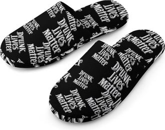 Generic Drunk Lives Matter Mens Cotton Slippers Memory Foam Comfort House Shoes Winter Indoor Slipper for Hotel Casa Spa