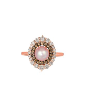 Le Vian Pearl 14K Rose Gold 0.81 Ct. Tw. Diamond & Pink Freshwater Pearl & 7-8Mm Pearl Cocktail Ring