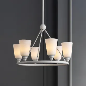 Jonathan Y Designs Denis 27.5 6-Light Modern Minimalist Iron/Glass LED Chandelier, White