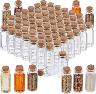 Relaxdays Mini Botellas De Cristal Con Corcho, Set 72, Botellitas Cristal Para Rellenar, 10 Ml, Decoraci&oacute;n, Transparente - Relaxdays
