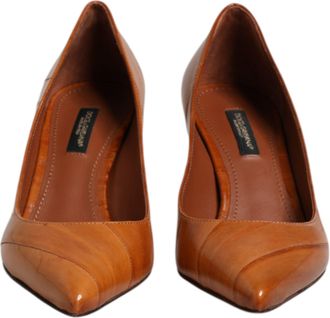 Dolce & Gabbana Brown Leather Stiletto Heel Pumps Womens Shoes (Pre-Owned)