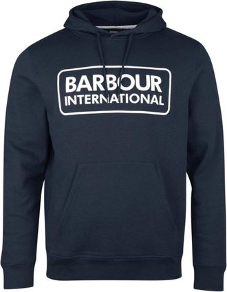 Barbour Navy Pop Over Hoodie met Merklogo - Heren - Hoodies - Blauw - M - Katoen - Hoodies & sweatvesten