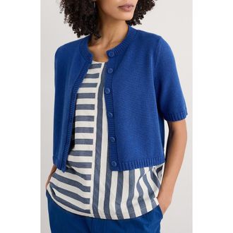 Seasalt Cornwall Gillan Creek Short Sleeve Organic Cotton Cardigan in Knit Melange Bright Marine at Nordstrom, Size 12 Us